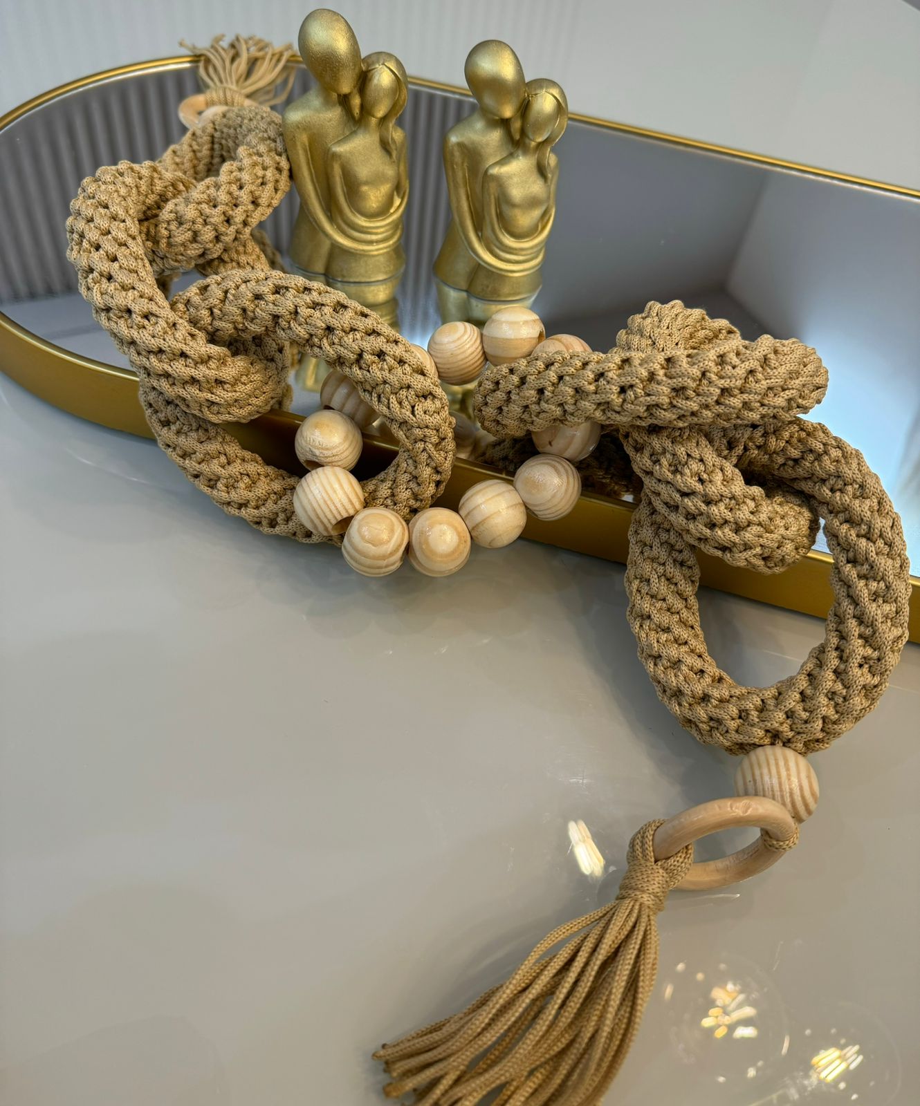 colar decorativo para mesa e sala de estar em contas de madeira tamanho grande