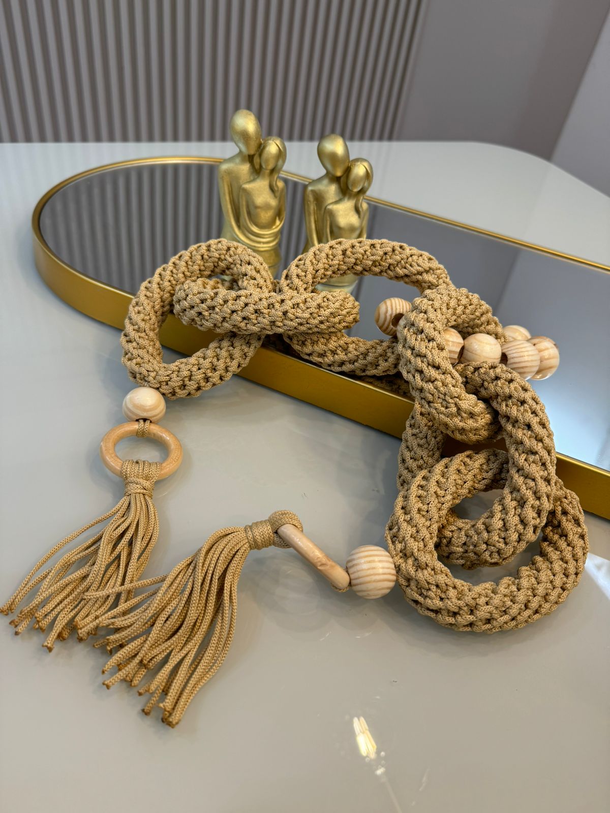 colar decorativo para mesa e sala de estar em contas de madeira tamanho grande