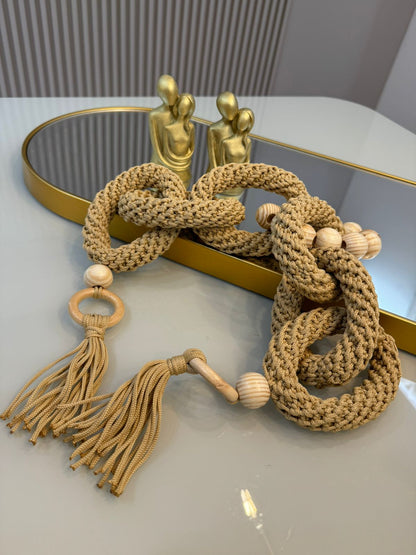 colar decorativo para mesa e sala de estar em contas de madeira tamanho grande