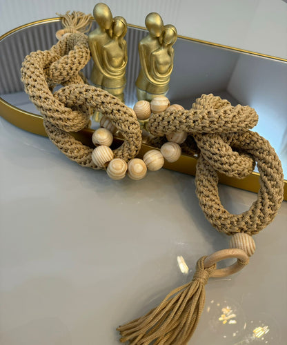 colar decorativo para mesa e sala de estar em contas de madeira tamanho grande